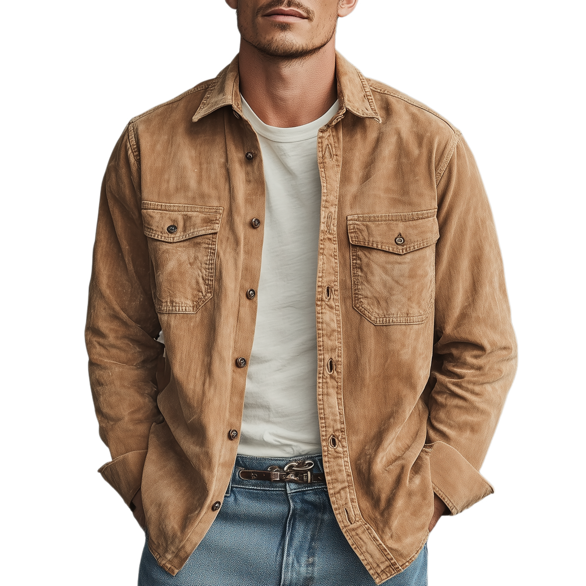 Men's Classic Casual Washed Thin Suede Lapel Long Sleeve Shirt MTA2457G7K