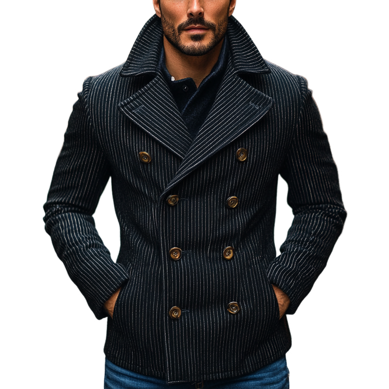 Men's Striped Casual Double Breasted Lapel Jacket MTA1351J4X
