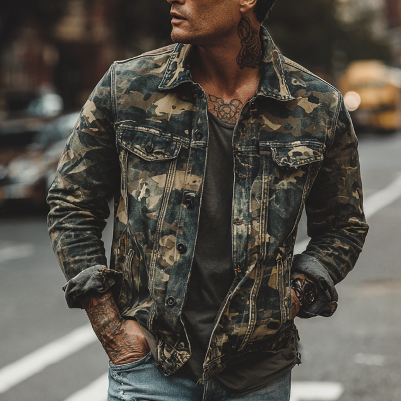 Men's Vintage Camouflage Print Lapel Jacket MTA0530H4X