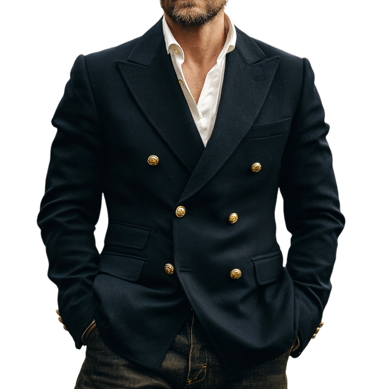 Men's Solid Peak Lapel Double Breasted Blazer MTA0388I4Z