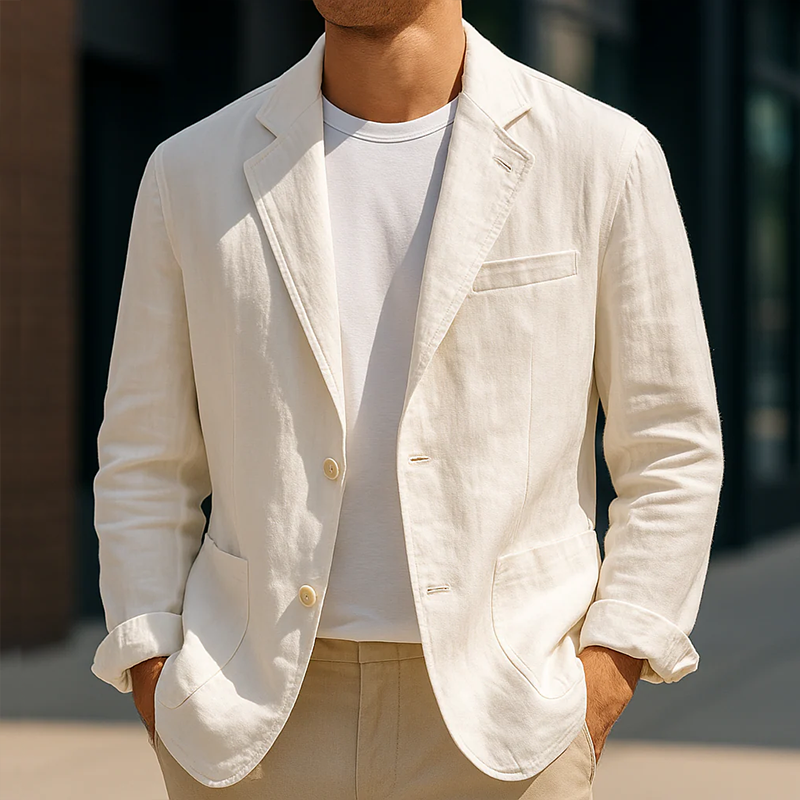 Men's Vintage Casual Washed Linen Single Breasted Blazer MTA2158G9TO