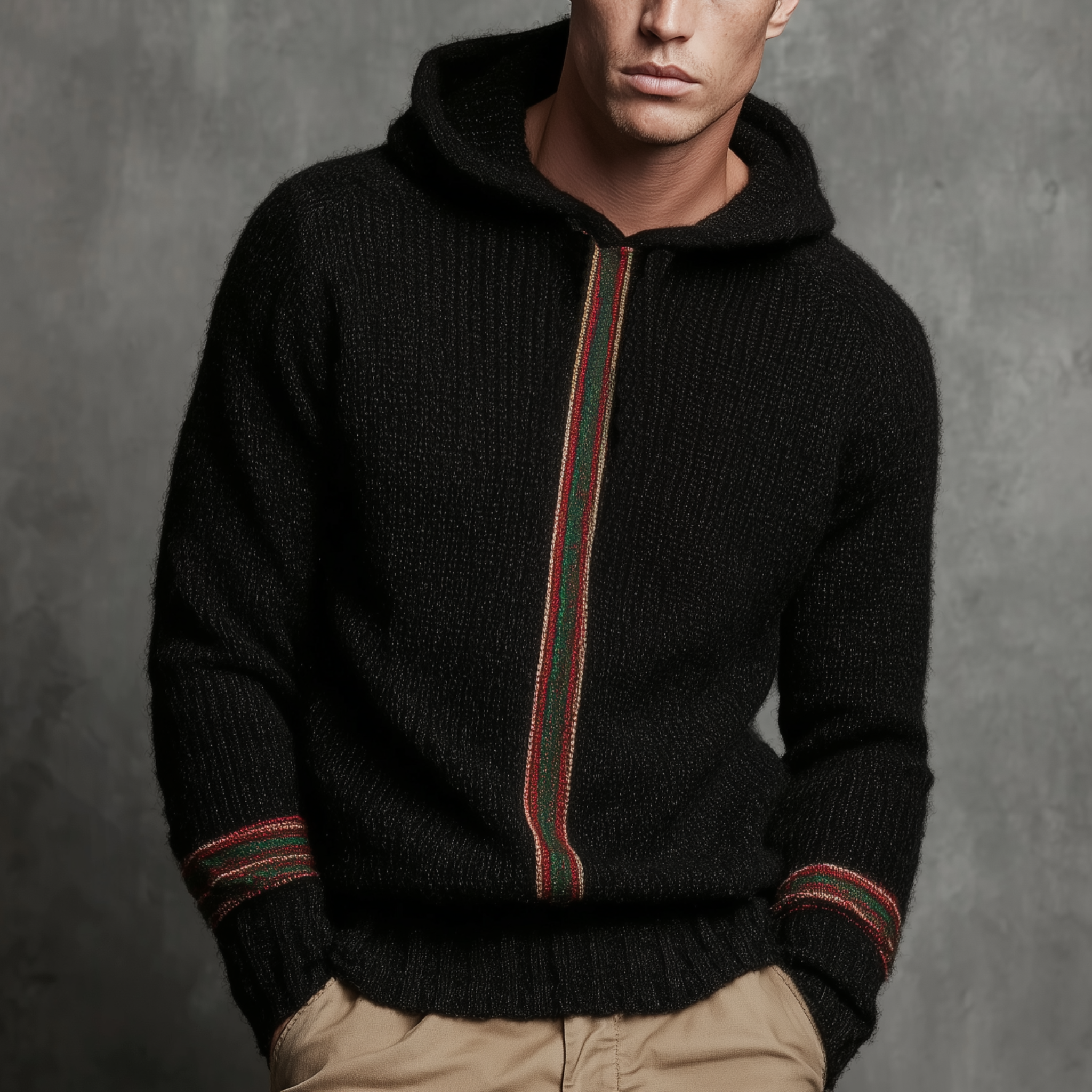 Men's Classic Casual Contrast Striped Hooded Sweater MTA2974I6K