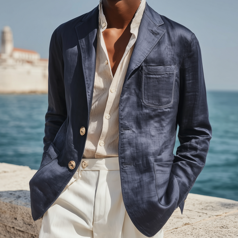 Men's Casual Solid Color Tencel Blended Notch Lapel Single-breasted Slim-fit Blazer MTA1196G5M