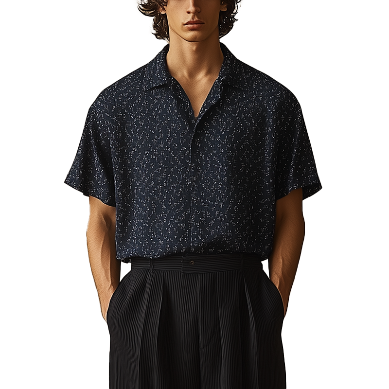 Men's Summer Fashion Printed Polyester Blended Short Sleeve Shirt MTA3071F2P
