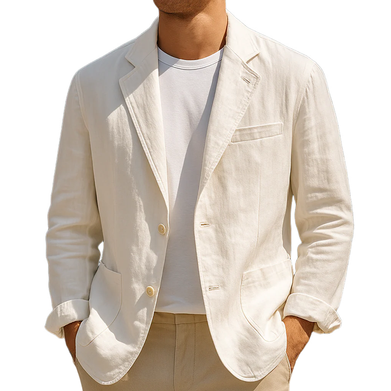 Men's Vintage Casual Washed Linen Single Breasted Blazer MTA2158G9TO