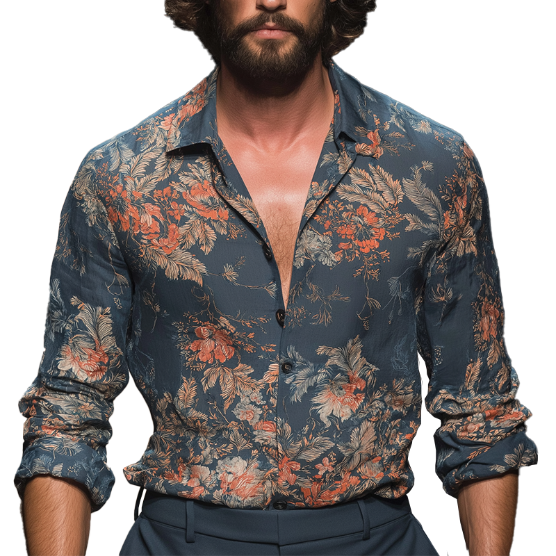 Men's Fashion Printed Polyester Blend Long Sleeve Shirt MTA1895H9P