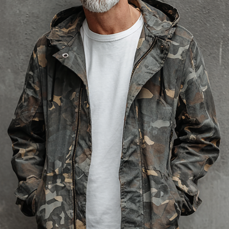 Men's Camouflage Hooded Mid-length Cargo Coat MTA1441H9Z