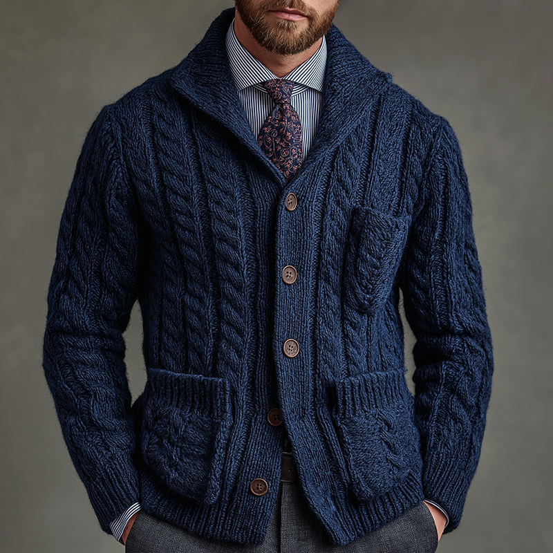 Men's Retro Casual Knitted Cable Collar Button Cardigan MTA1122J7TO