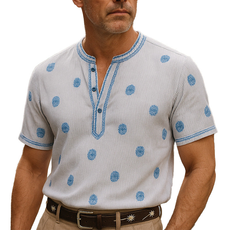 Men's Summer Fashion Solid Color Embroidery Cotton Blended Short Sleeve Shirt MTA2336E5P