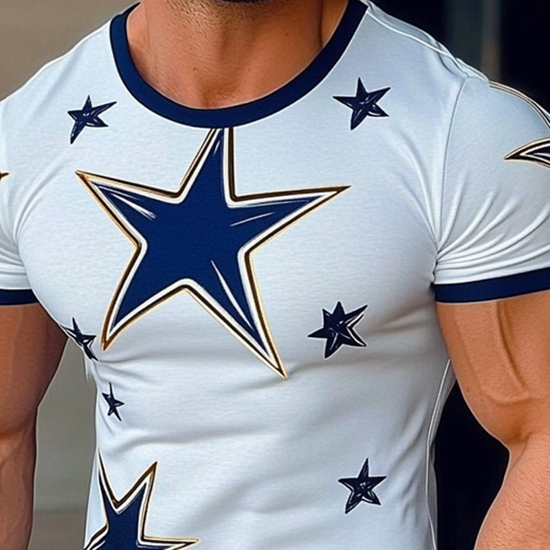 Men's Star Printed Round Neck Short Sleeve Cotton Blend T-Shirt MTA2424G7X