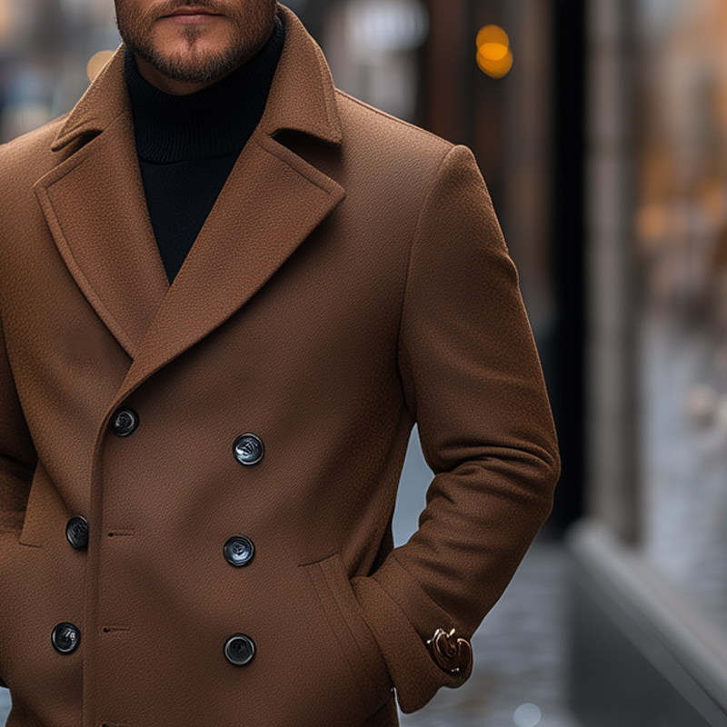 Men's Vintage Solid Color Double-breasted Lapel Long Coat MTA2833H0X