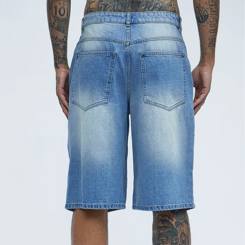 Men's Spring And Summer Fashion Casual Washed Denim Patch Five-pointed Star Decorated Ripped Shorts MTA0955G6K