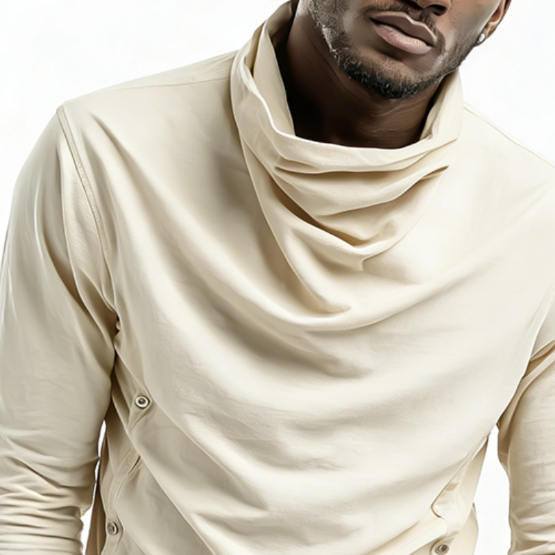 Men's Retro Casual Button-Up High Neck Pullover Long-Sleeve T-Shirt MTZ0604B2TO