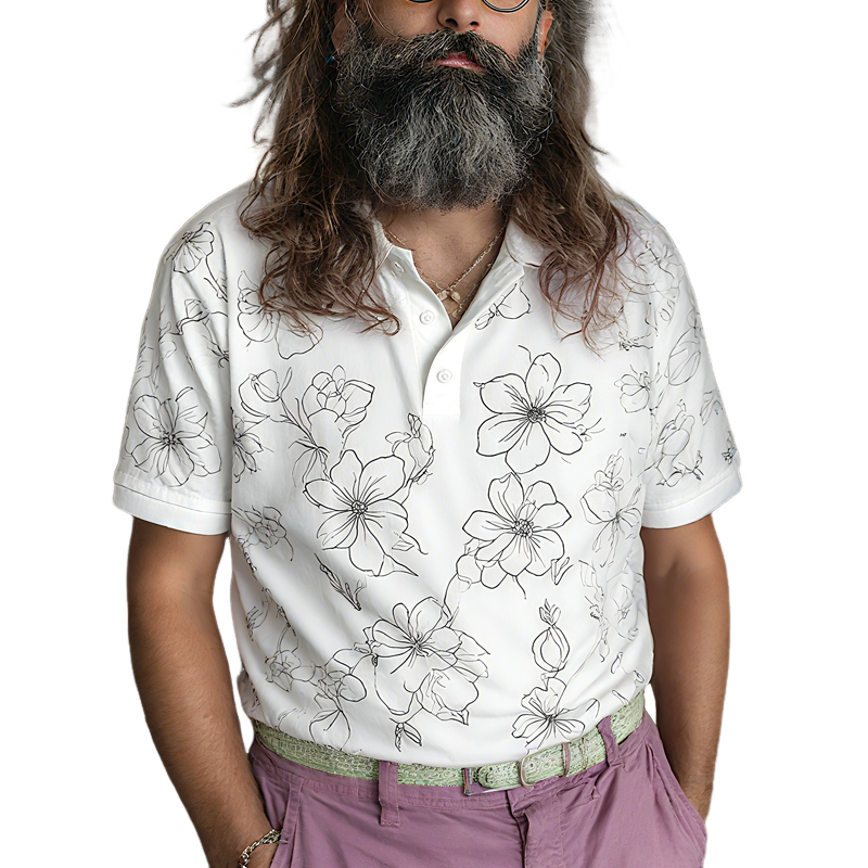 Men's Floral Lapel Short Sleeve Polo Shirt MTA1039G1Z