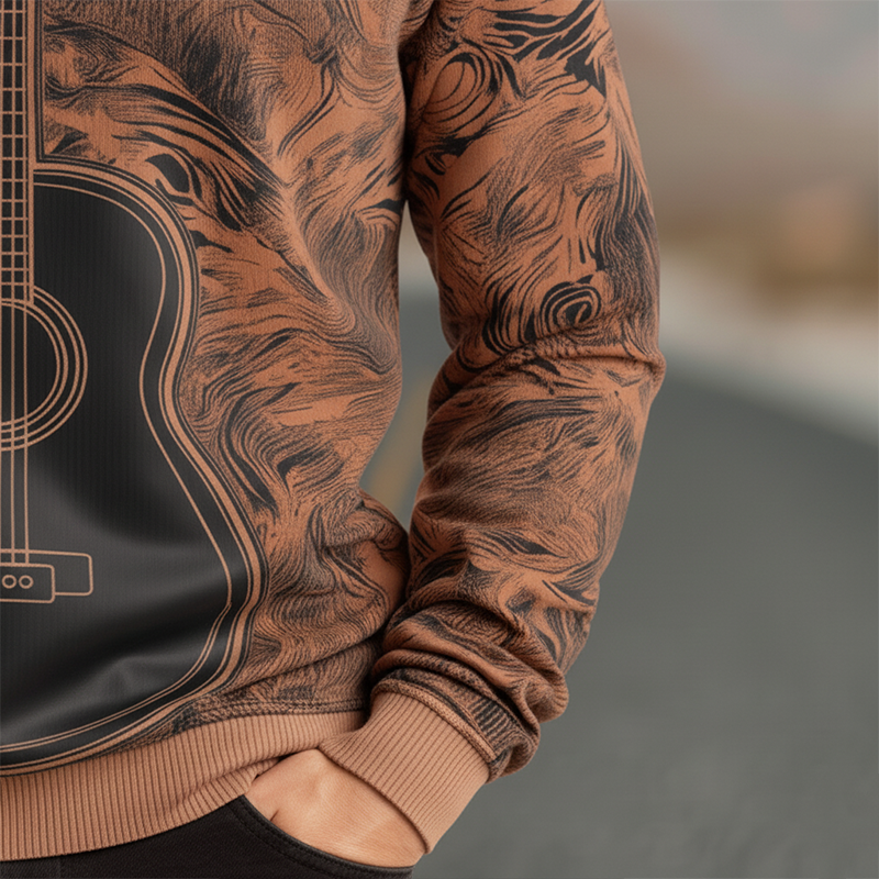 Men's Fashion Guitar Print Cotton Blend Crew Neck Sweatshirt MTA2723J2P