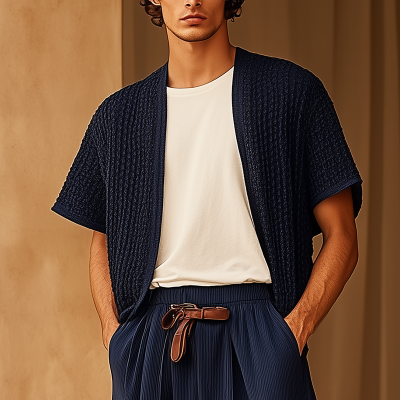Men's Summer Fashion Crochet Textured Short-Sleeved Shirt MTA3074F8P