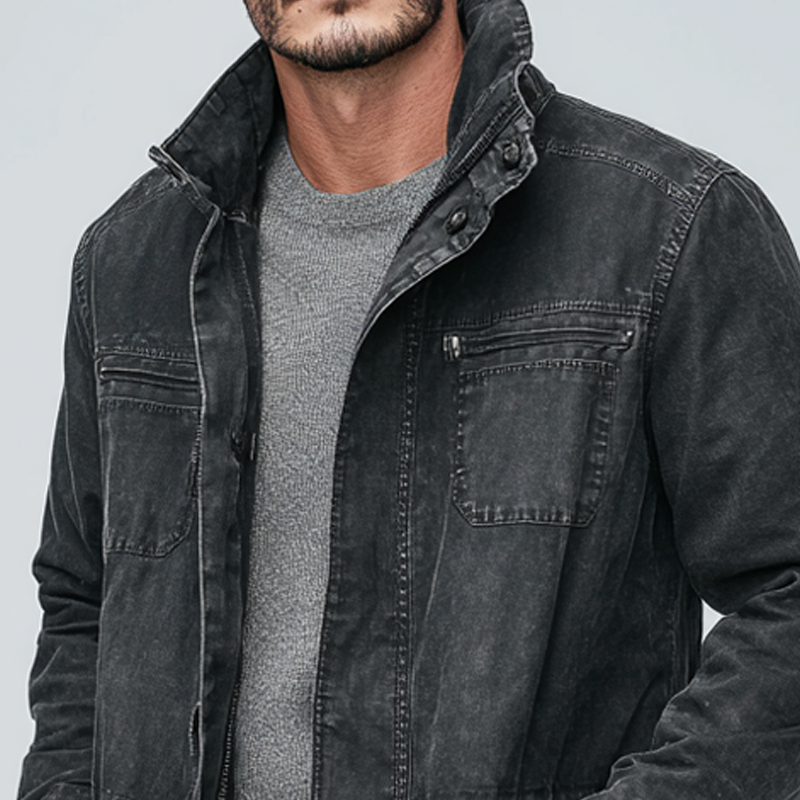 Men's Vintage Washed Stand Collar Single-breasted Coat MTA0545H4X