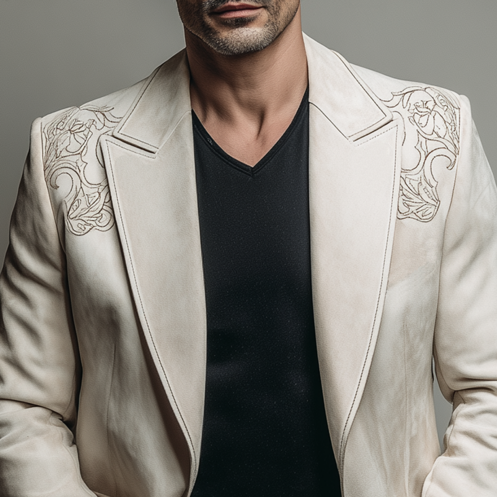 Men's Classic Retro Western Style Single-breasted Suede Embroidered Slim-fit Blazer MTA2103H8K