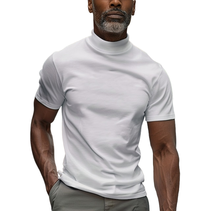Men's Solid Color High Collar Short Sleeve T-shirt MTA0705E3Z