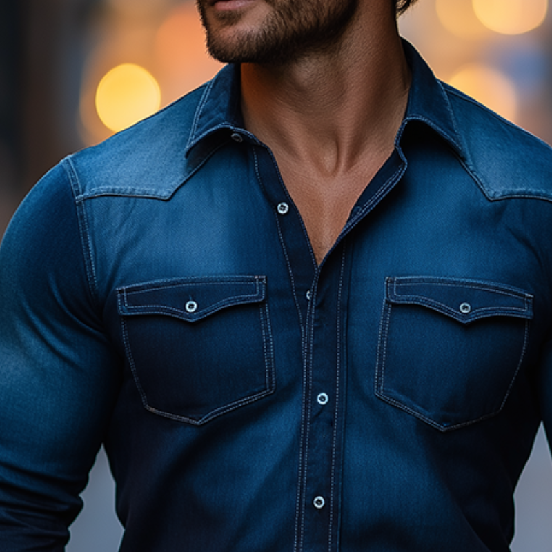 Men's Retro Casual Gradient Print Lapel Long Sleeve Shirt MTA1995H7TO