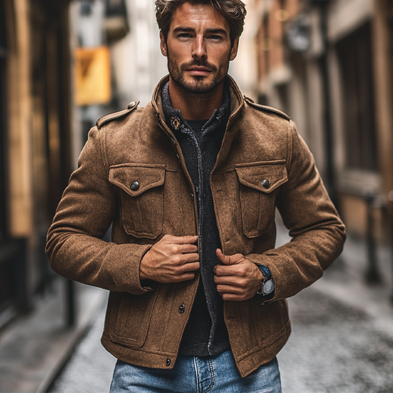 Men's Slim-fit Imitation Wool Blend Multi-pocket Jacket MTA2836I9X