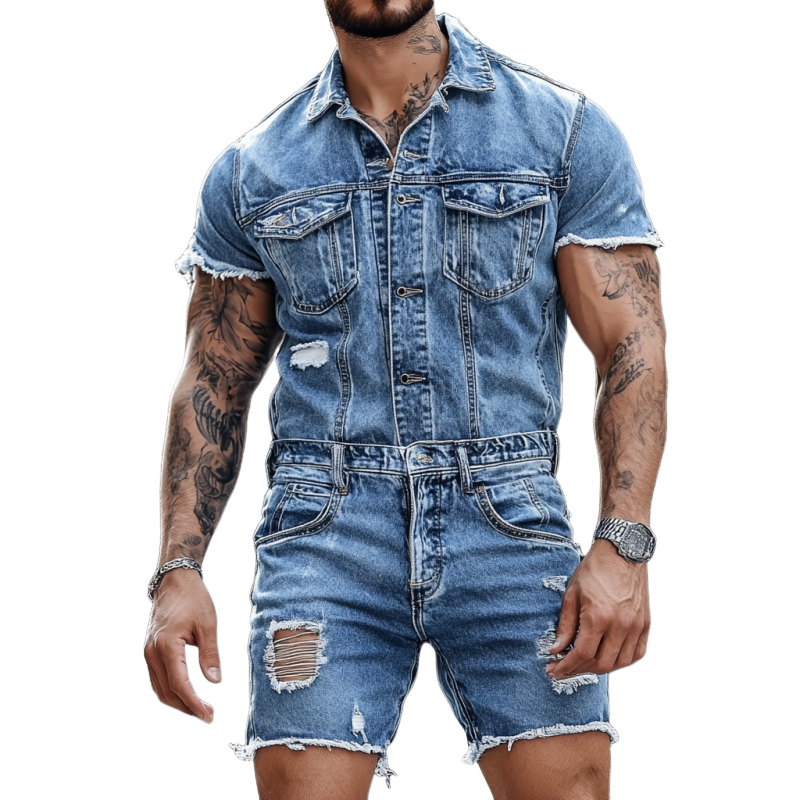 Herremote med korte ermer og enkeltspent, revet denimjump MTA2321F0Y