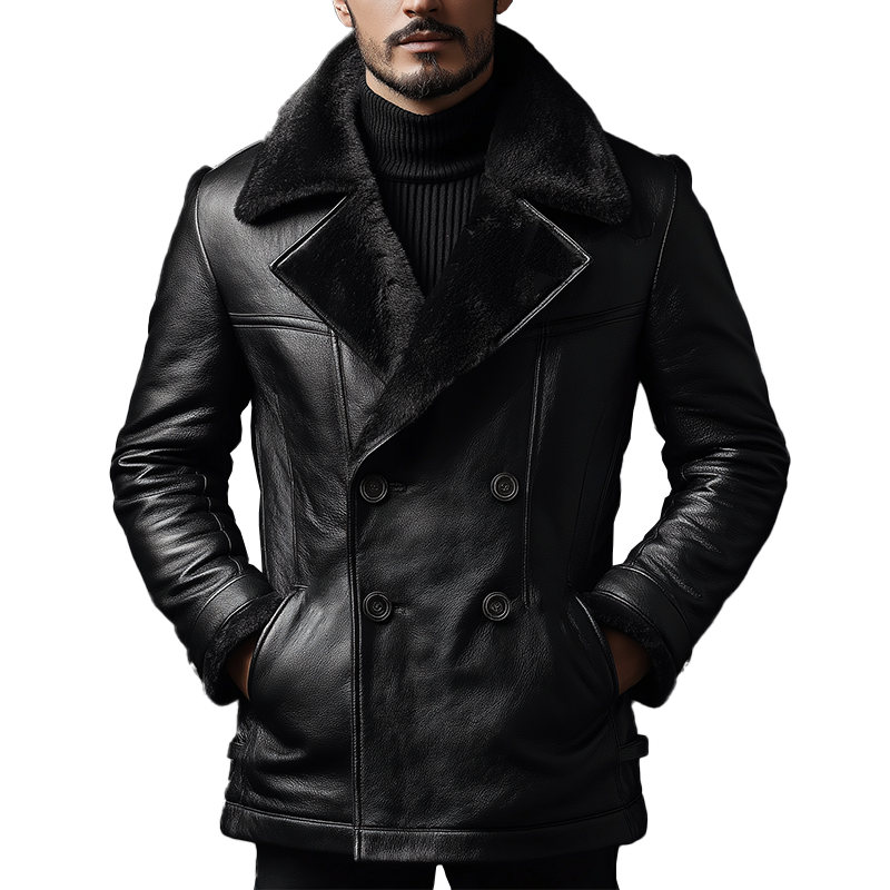 Men's Winter Retro Faux Fur Lined Double-Breasted Jacket MTA2048K1P