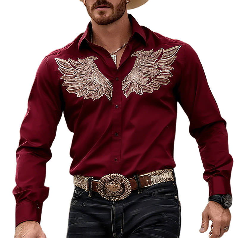 Men's Embroidered Lapel Long Sleeve Shirt MTA1439G6Z