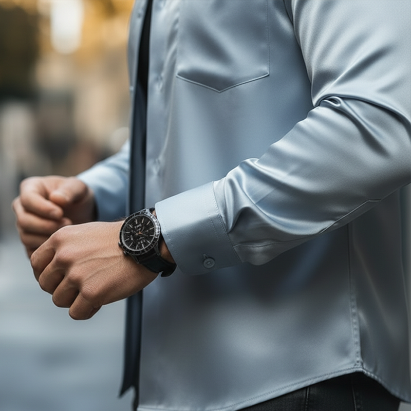 Men's Vintage-style Simple Satin Long-sleeved Shirt MTA1935L3P