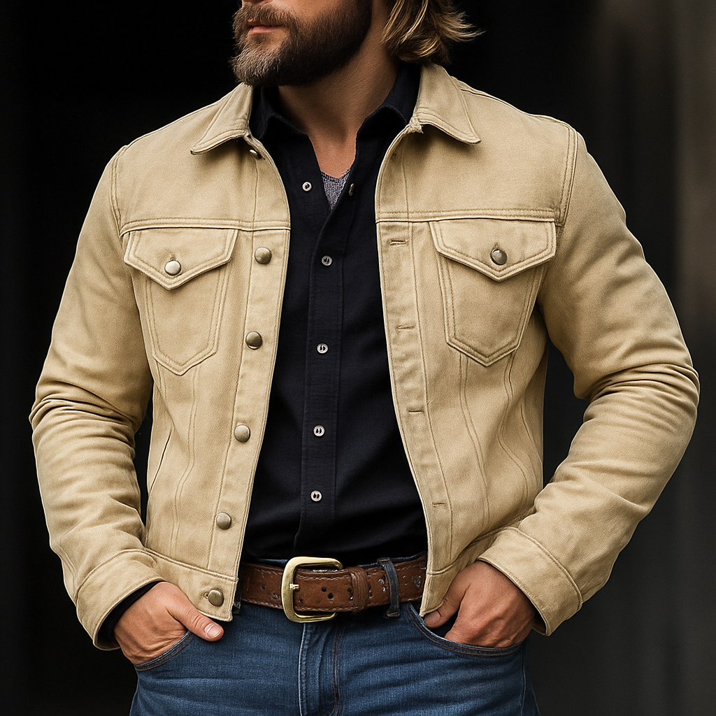 Men's Solid Faux Suede Lapel Jacket MTA2034H5X
