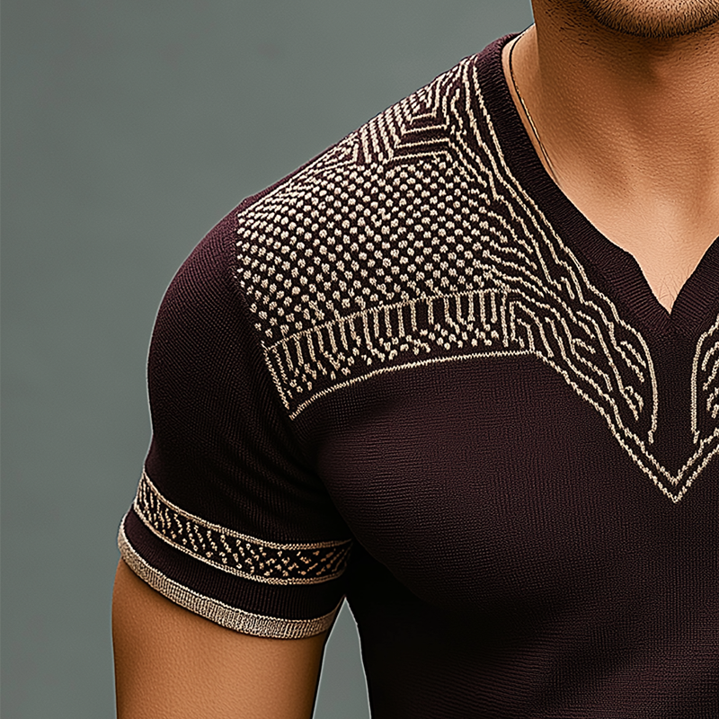 Men's Fashion Knitted Jacquard Short Sleeve T-Shirt MTA2556G0P