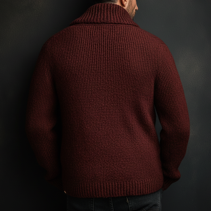 Men's Retro Dark Red Collar Button-Down Knit Cardigan MTA1248K8U