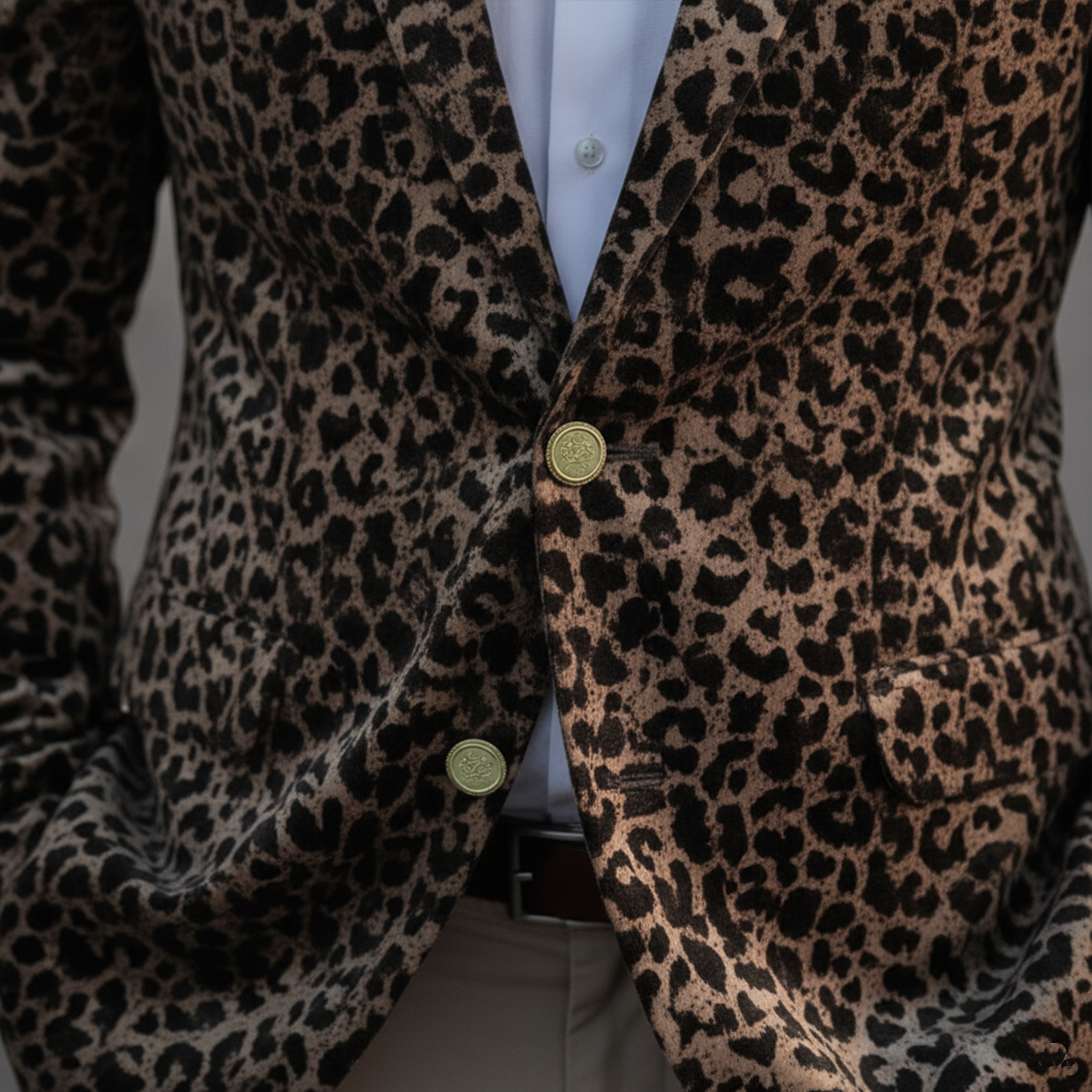 Men's Classic Vintage Velvet Leopard Print Single-breasted Slim-fit Blazer MTA1353I8K