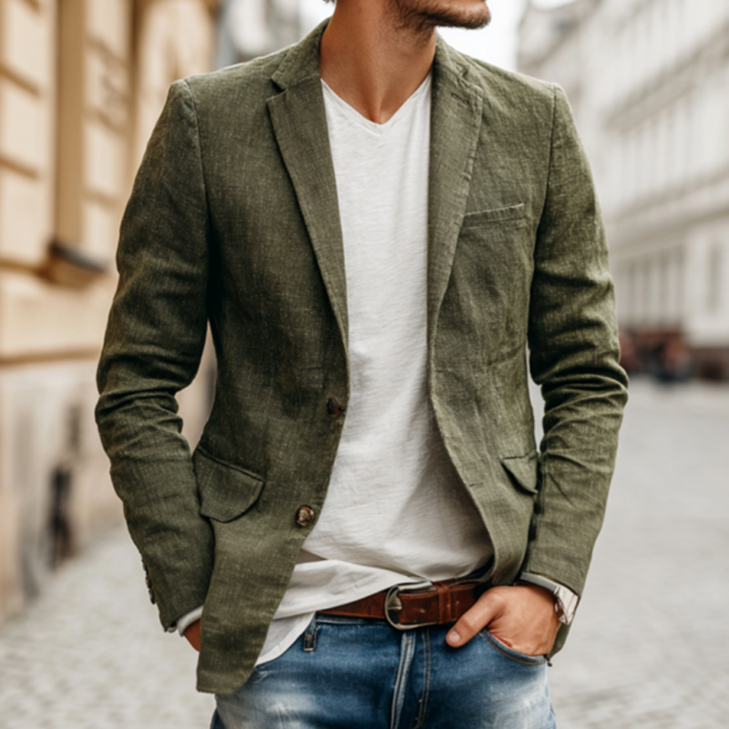 Men's Casual Solid Color Breathable Linen Notch Lapel Single-breasted Slim-fit Blazer  MTA1714G1M