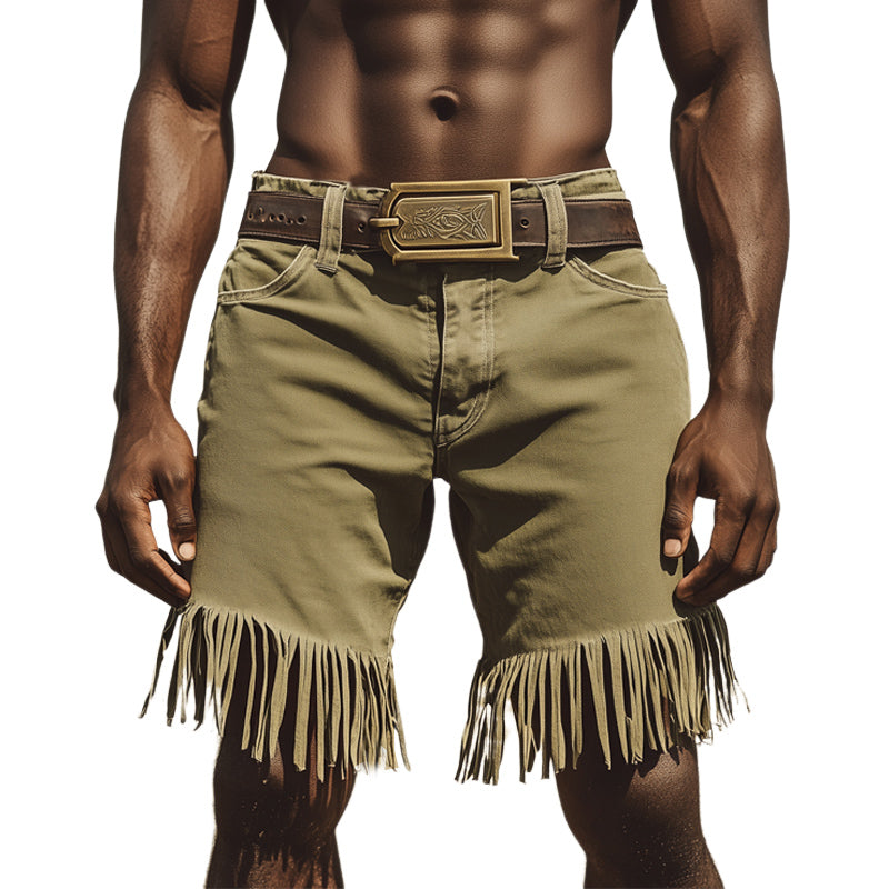 Men's Western Style Denim Fringe Shorts MTA0911E8U