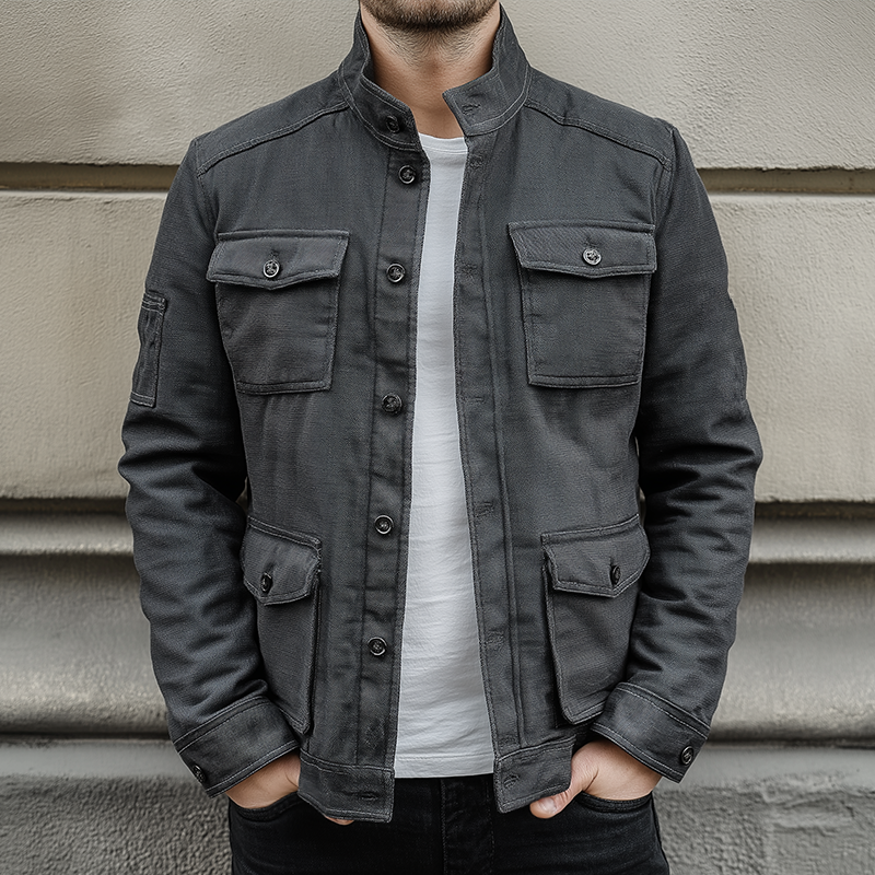 Men's Retro Casual Canvas Washed Stand Collar Jacket MTA1674H1TO