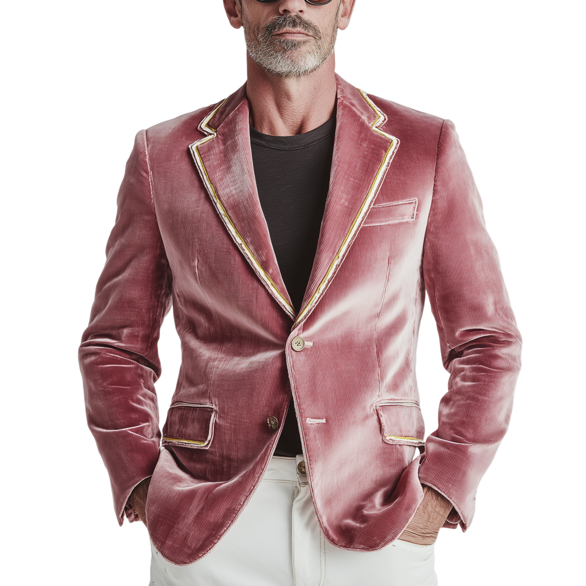 Men's Classic Formal Party Wear Decorative Ribbon  Slim Fit Pink Corduroy Single Breasted Blazer MTA1587H7K