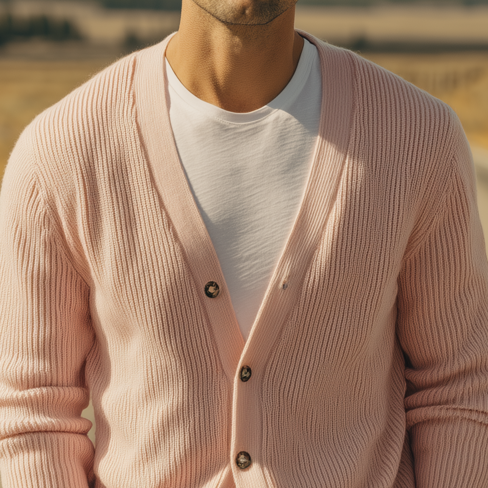 Men's Classic Casual V-neck Pink Knitted Cardigan MTA2964H0K