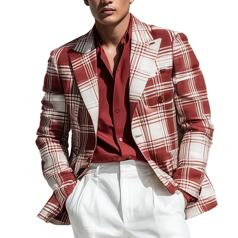 Men's Vintage Check Linen Blend Long Sleeve Blazer MTA1878G9P