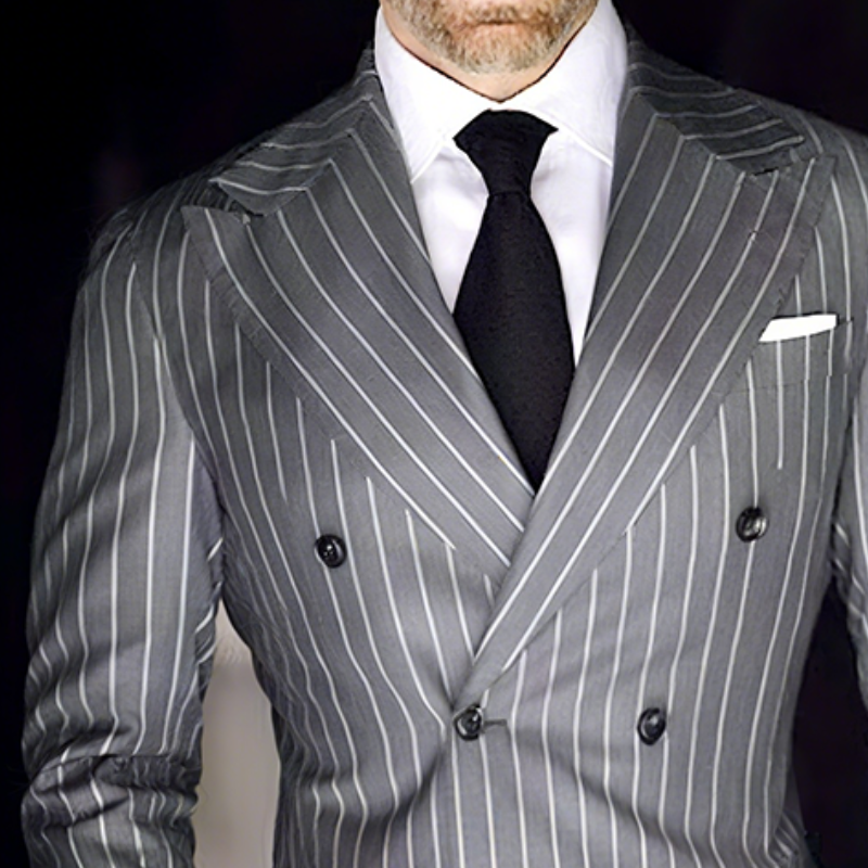 Men's Retro Casual Stripe Print Double Breasted Blazer MTA2453G4TO