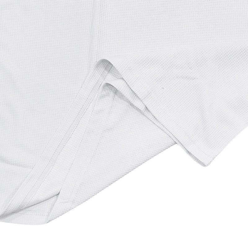 Men's Spring And Summer Fashion Casual Waffle Color Contrast Stitching Henry Collar Short Sleeve T-shirt MTA3021F4K