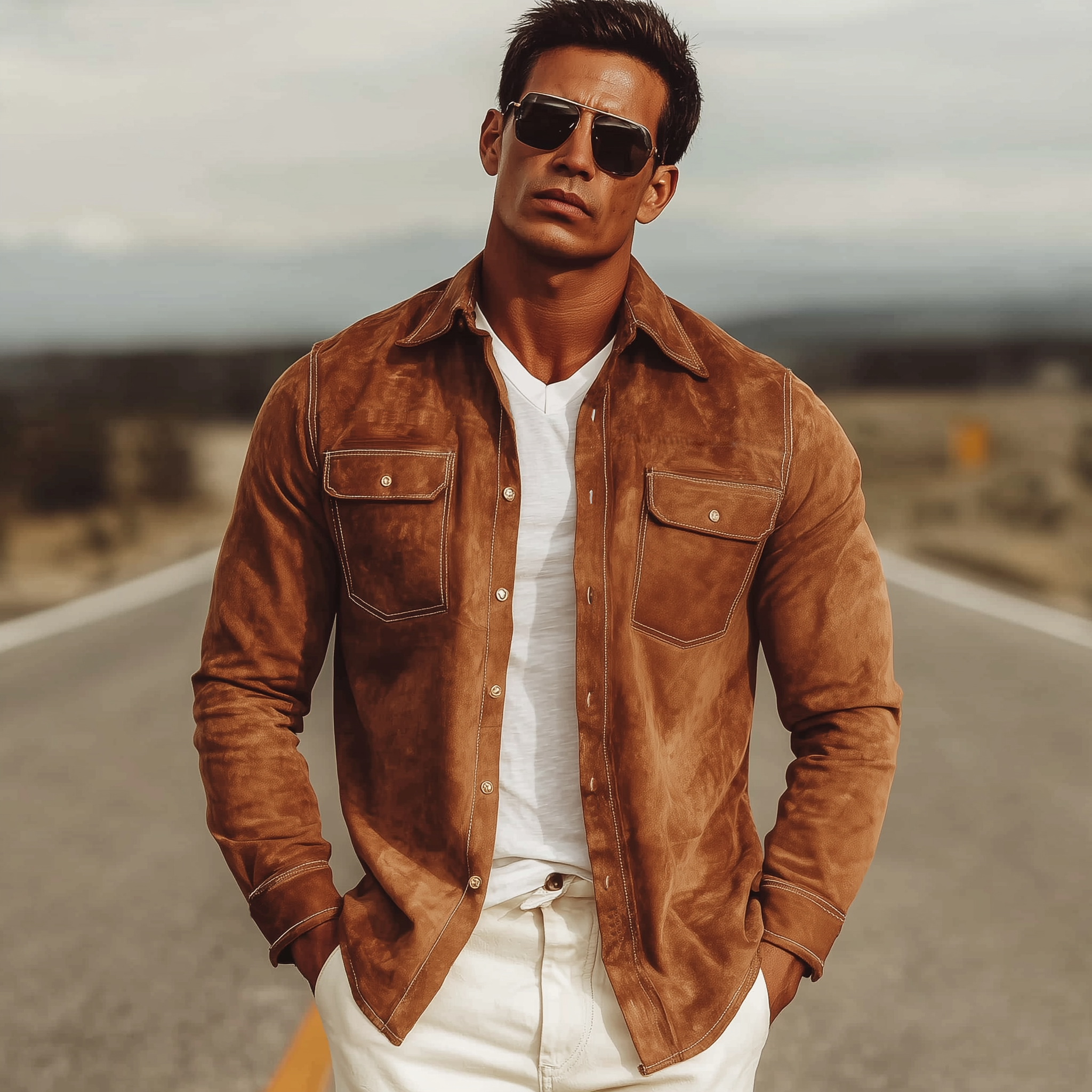 Men's Classic Casual Western Suede Slim Fit Long Sleeve Shirt MTA1530H4K