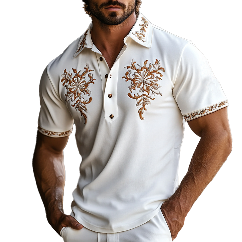 Herrepoloskjorte i vestlig stil, brodert med korte ermer MTA0997F2Y