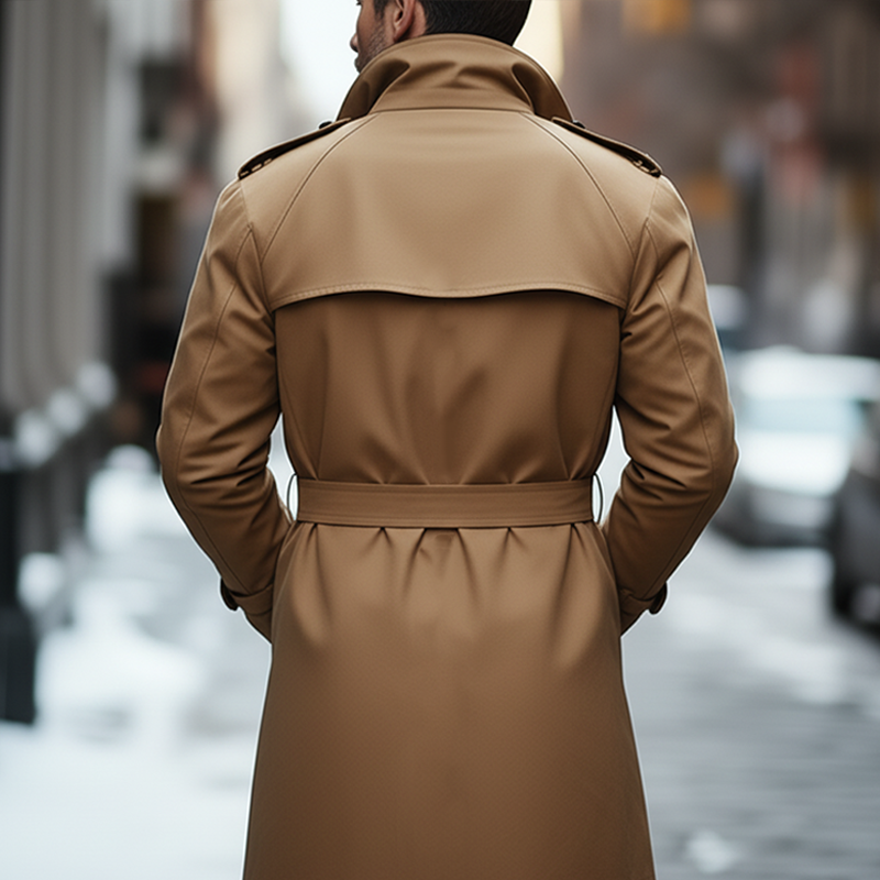 Men's Simple Retro PU Faux Leather Collar Cotton Blend Trench Coat(with Belt) MTA0454K7P