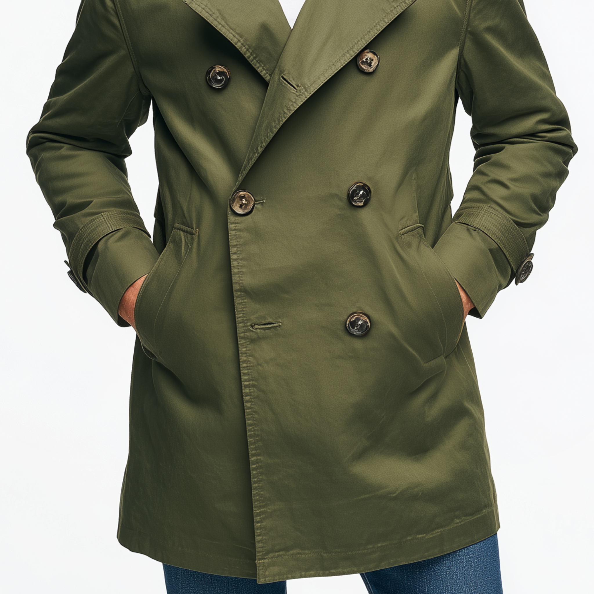 Men's Classic Casual Corduroy Lapel Double-breasted Twill Cotton Thigh-length Trench Coat MTA1397H9K