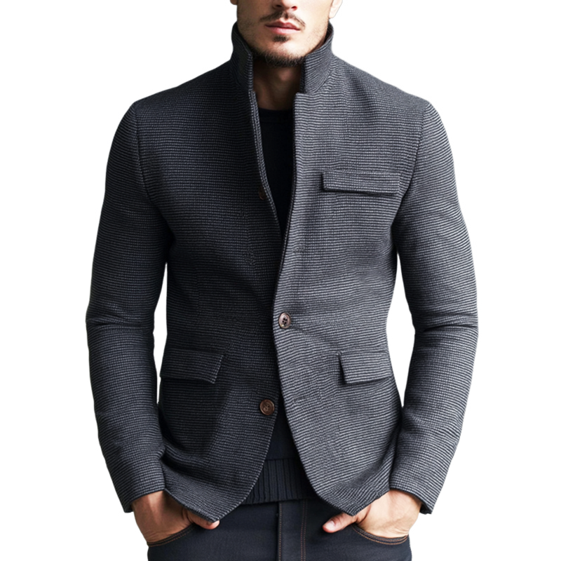 Men's Business Stand-up Collar Textured Button Jacket MTA0834I8U