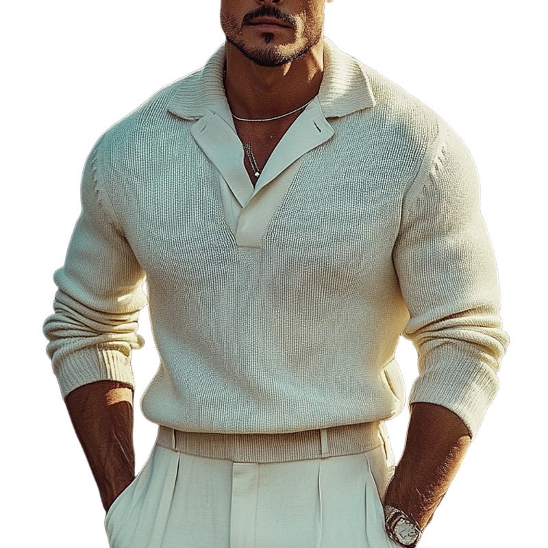 Men's Solid Color Loose Casual Lapel Knitted Sweater MTA2768H6X