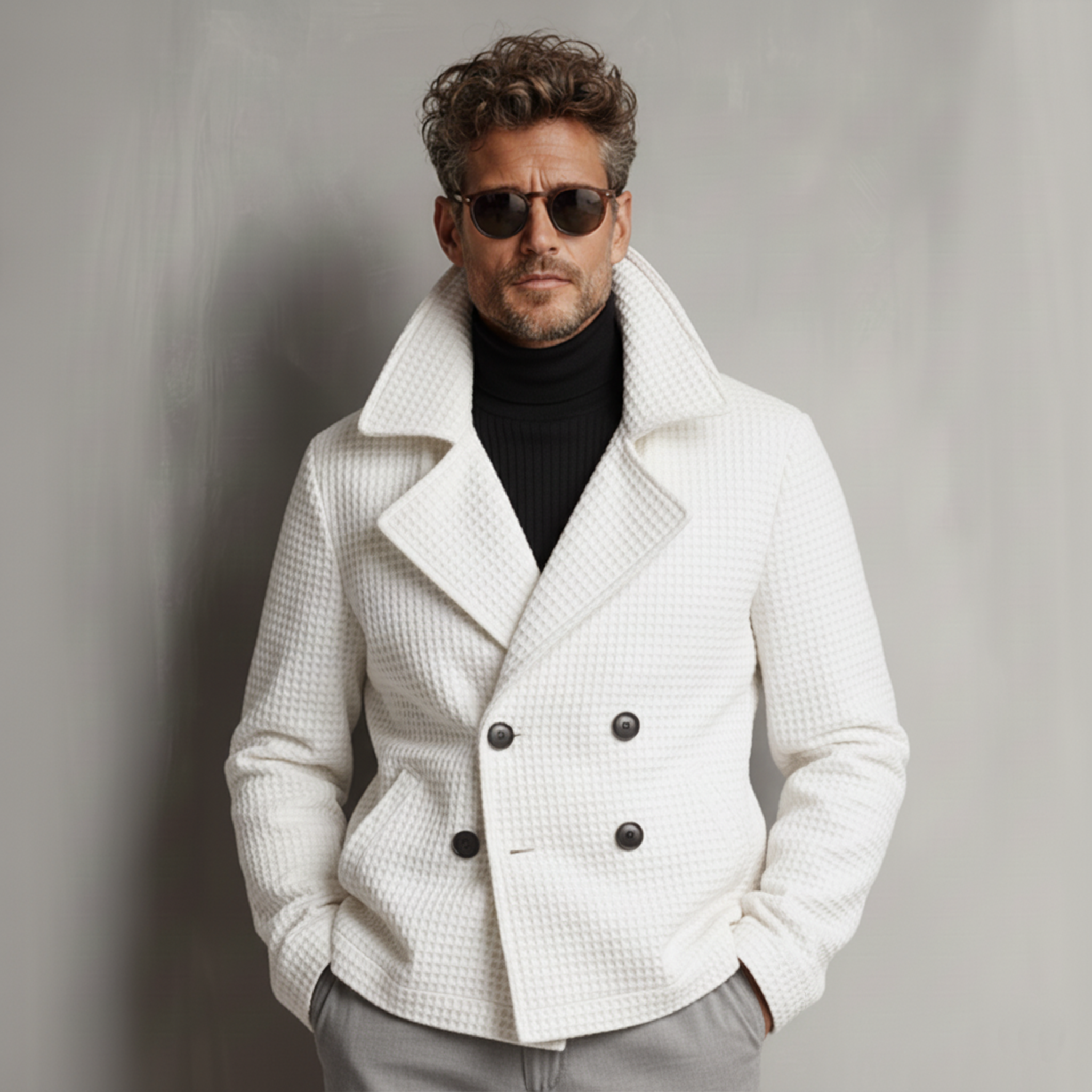 Men's Classic Lapel Waffle Double Breasted Jacket MTA2470J8K