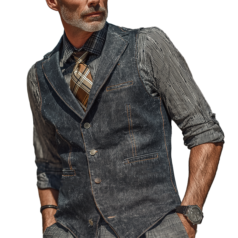 Men's American Retro Washed Denim Vest MTA0201I0P