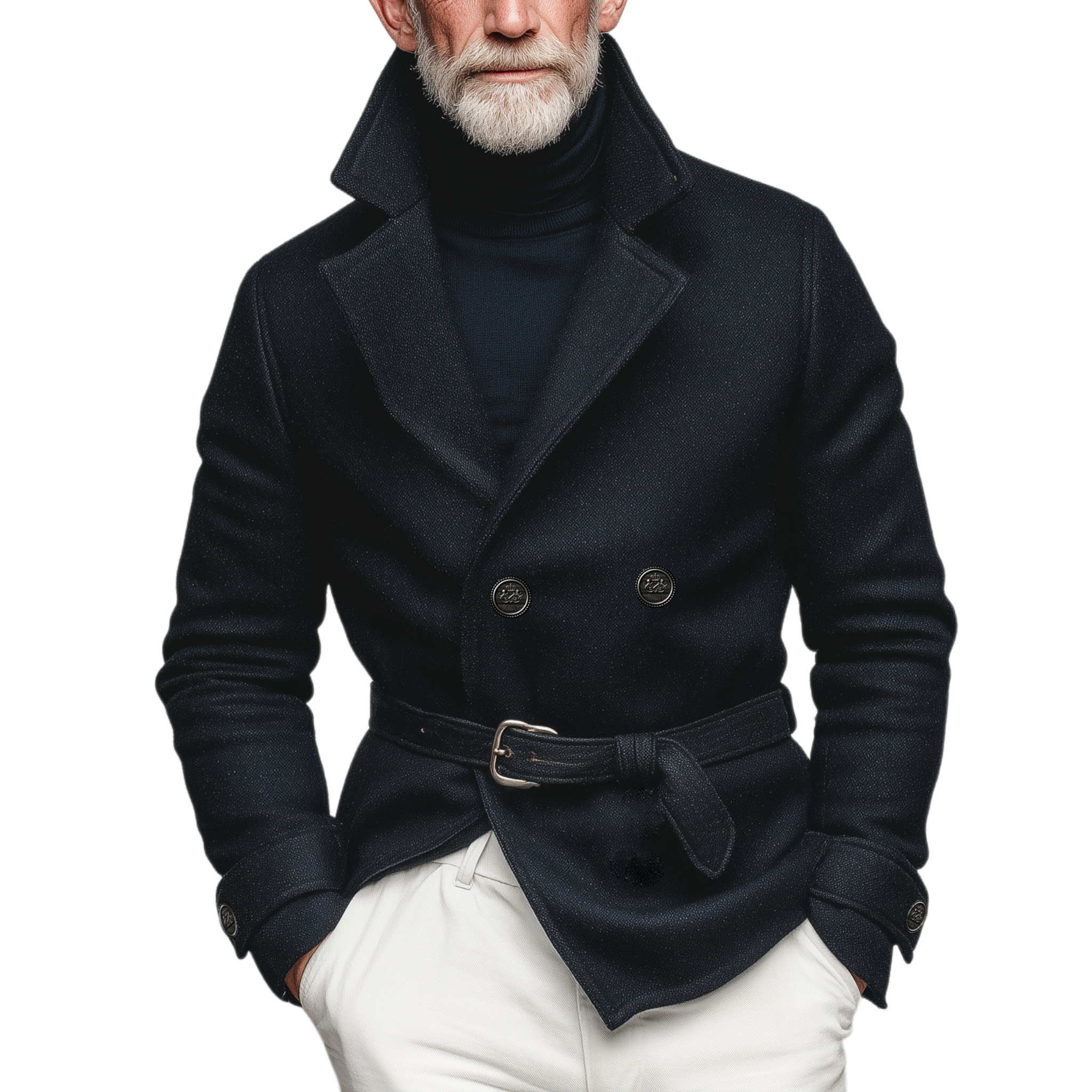 Men's Classic Vintage Double-breasted Lapel Faux Wool Coat (including Belt) MTA2486I1K